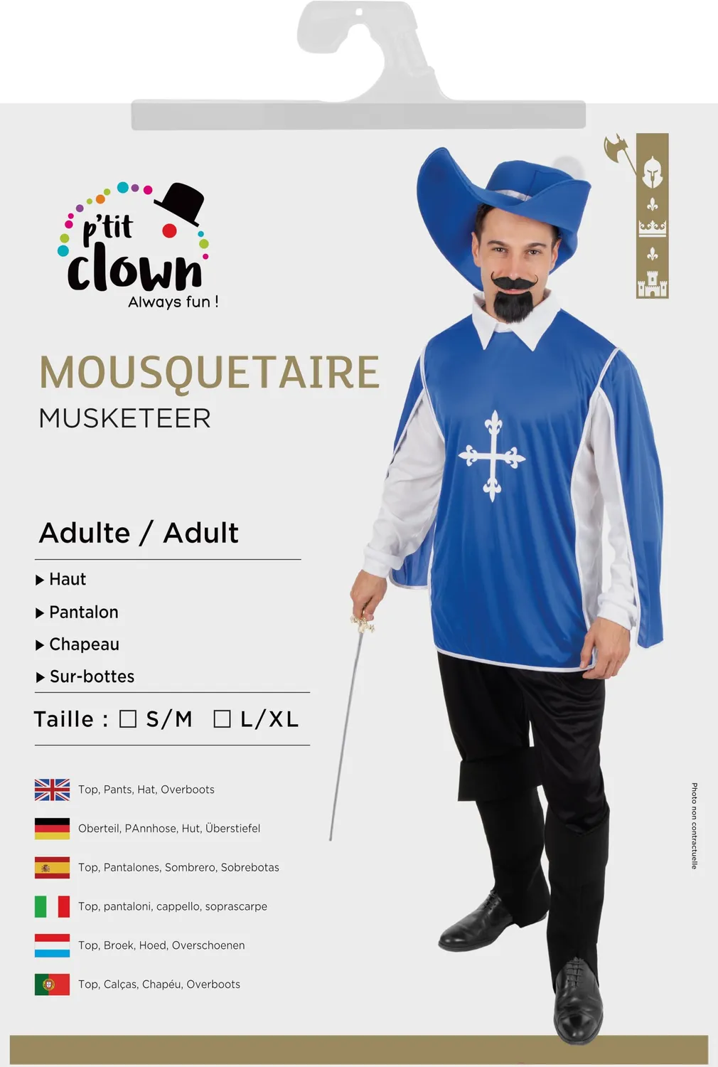 P'tit Clown Moschettiere costume adulto L-XL completo