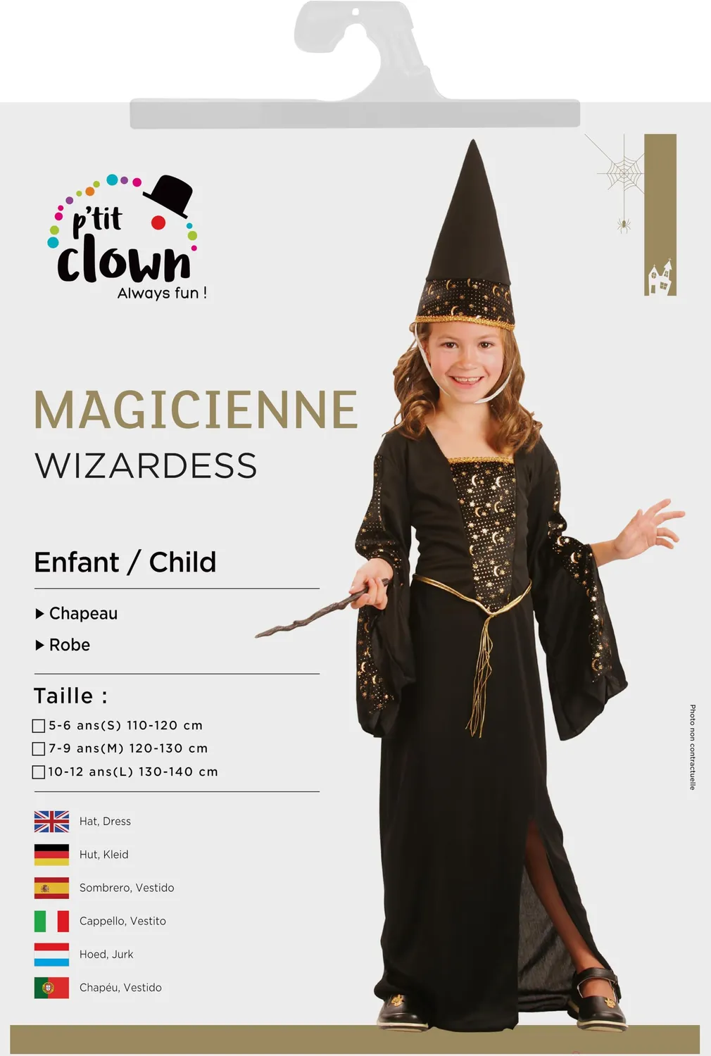 P'tit Clown costume strega oro 5-6 anni con cappello
