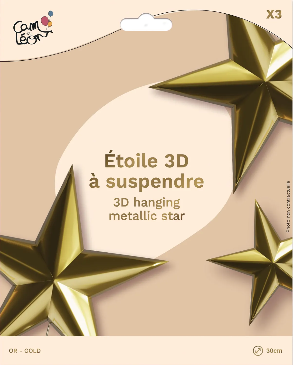 P'tit Clown re22608 Stelle 3D Decorazione Oro 30 cm 3 pz