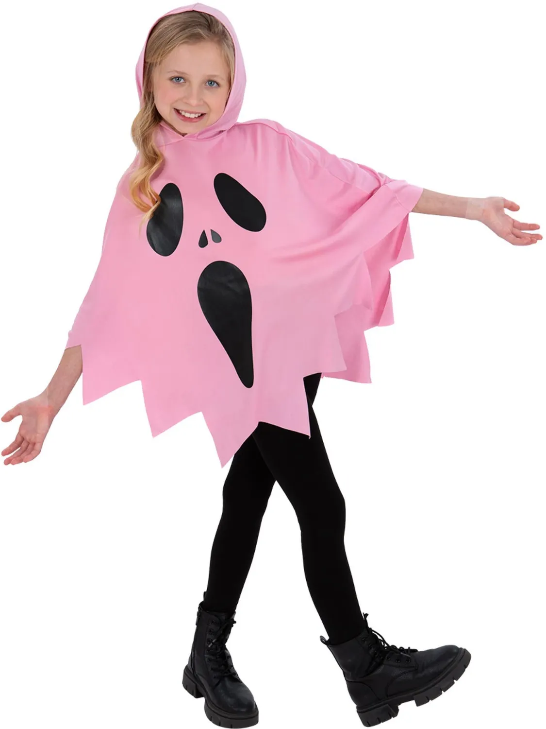 Smiffys Pink Ghost poncho fantasma bambina rosa con cappuccio