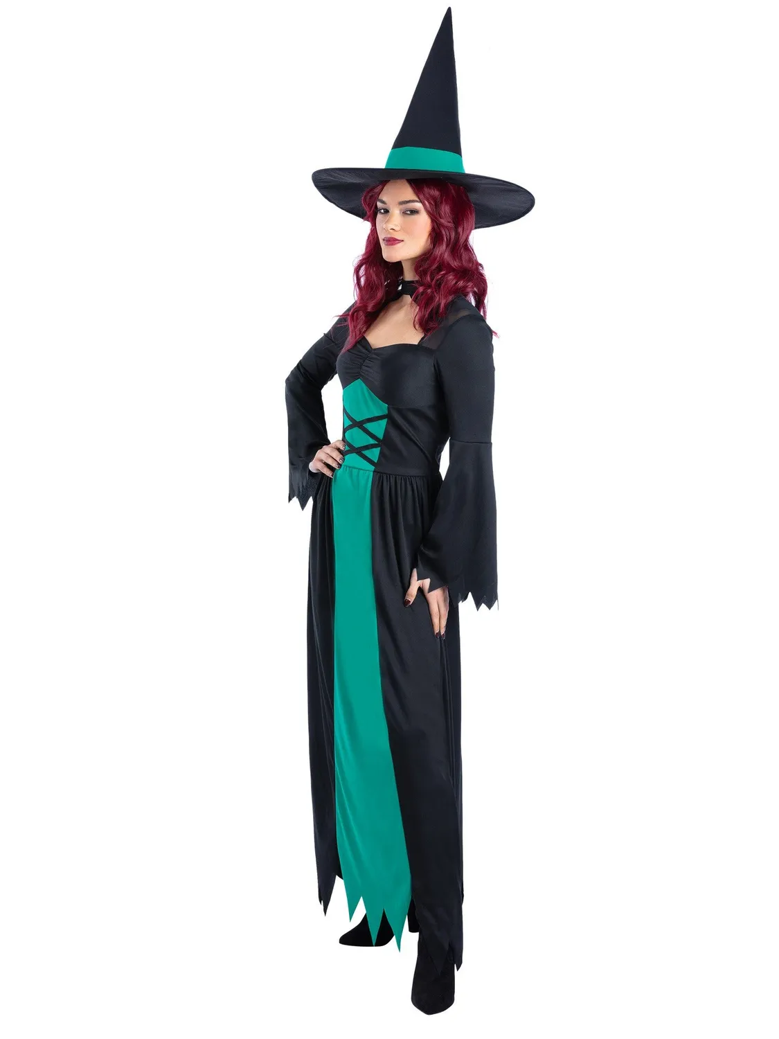 Smiffys Bewitched costume strega verde donna con cappello