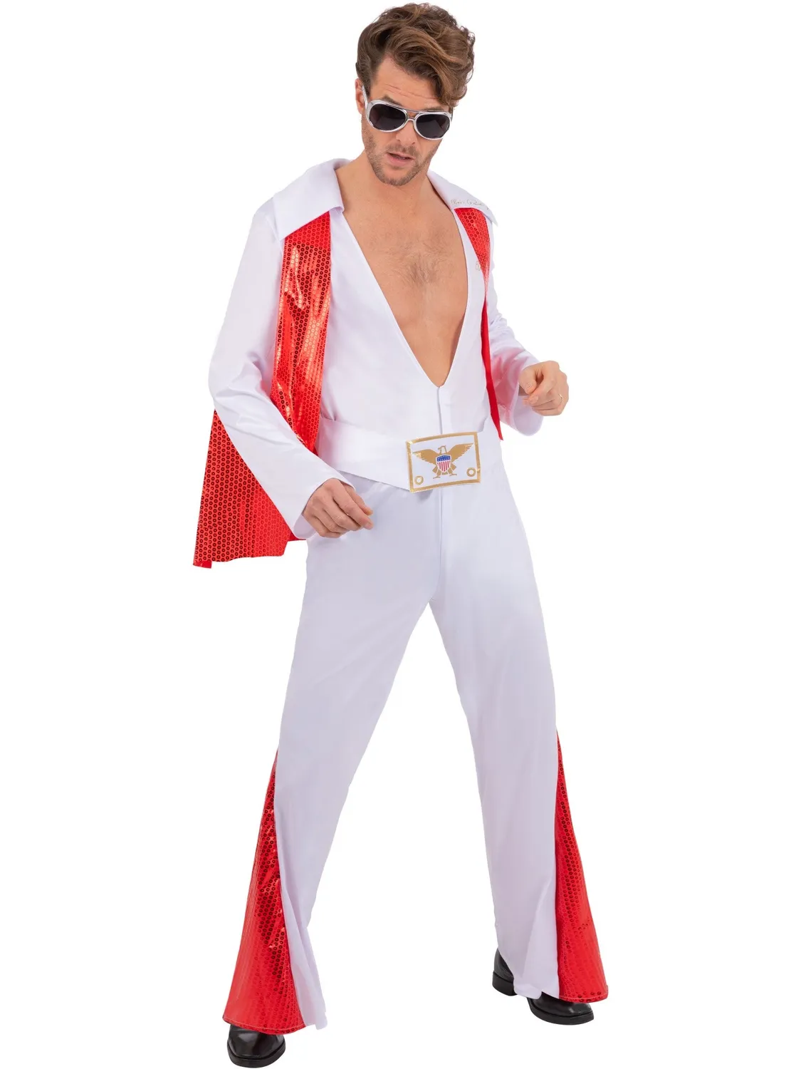 Smiffys Elvis 81067 Tuta Uomo Bianca con Mantella