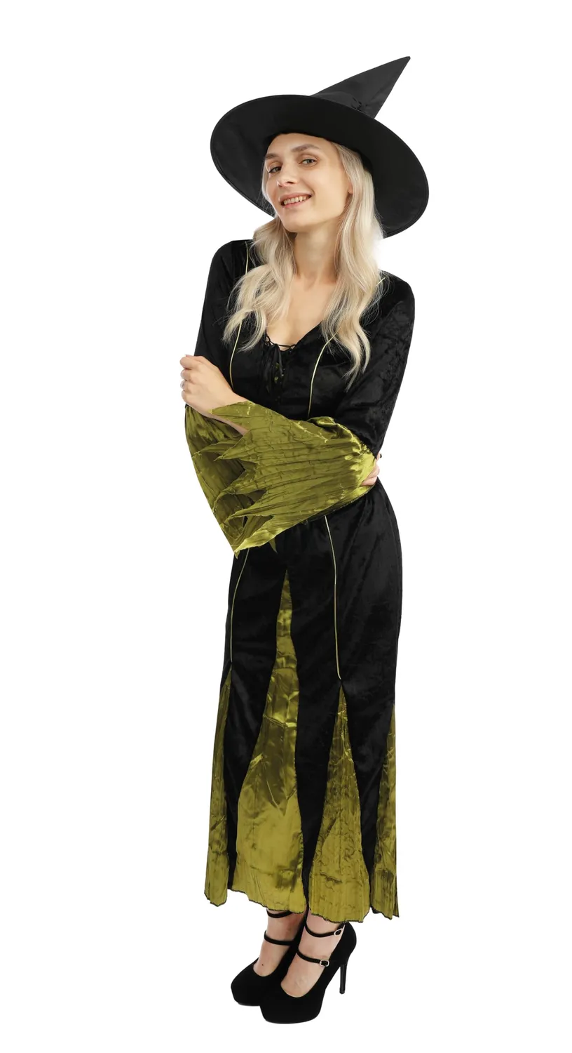 P'tit Clown costume strega donna lungo nero verde taglia L