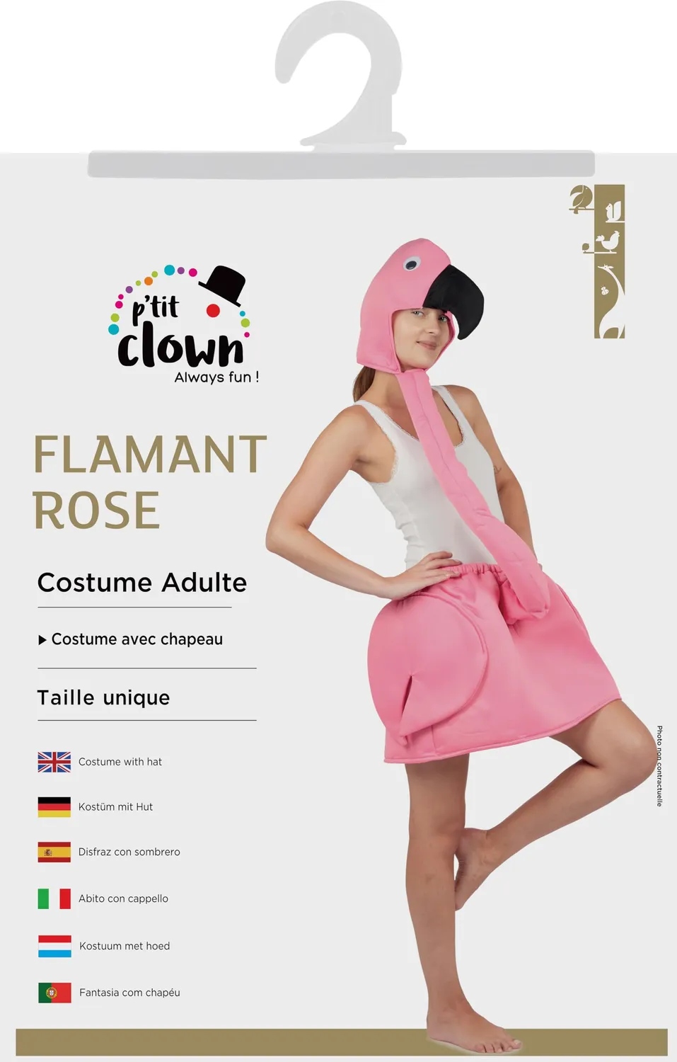 P'tit Clown Costume Fenicottero Rosa Adulto Taglia Unica