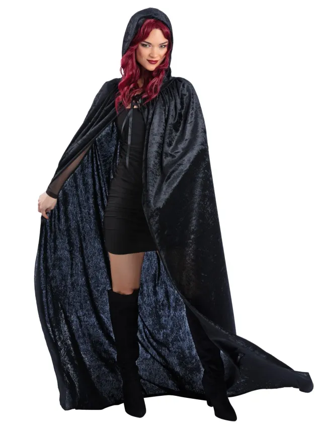 Smiffys Black Velour mantello adulto nero con cappuccio