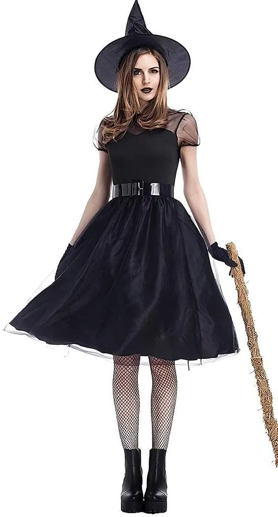 P'tit Clown Strega costume donna nero S/M Halloween