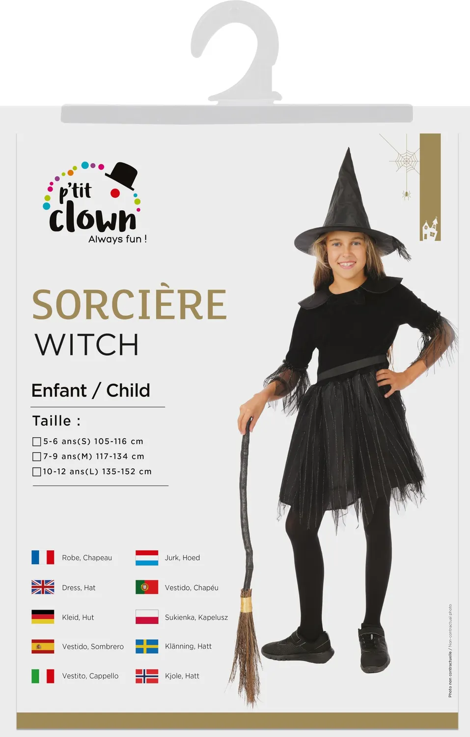 P'tit Clown Strega Nera Costume Bambina 10/12 Anni Velo