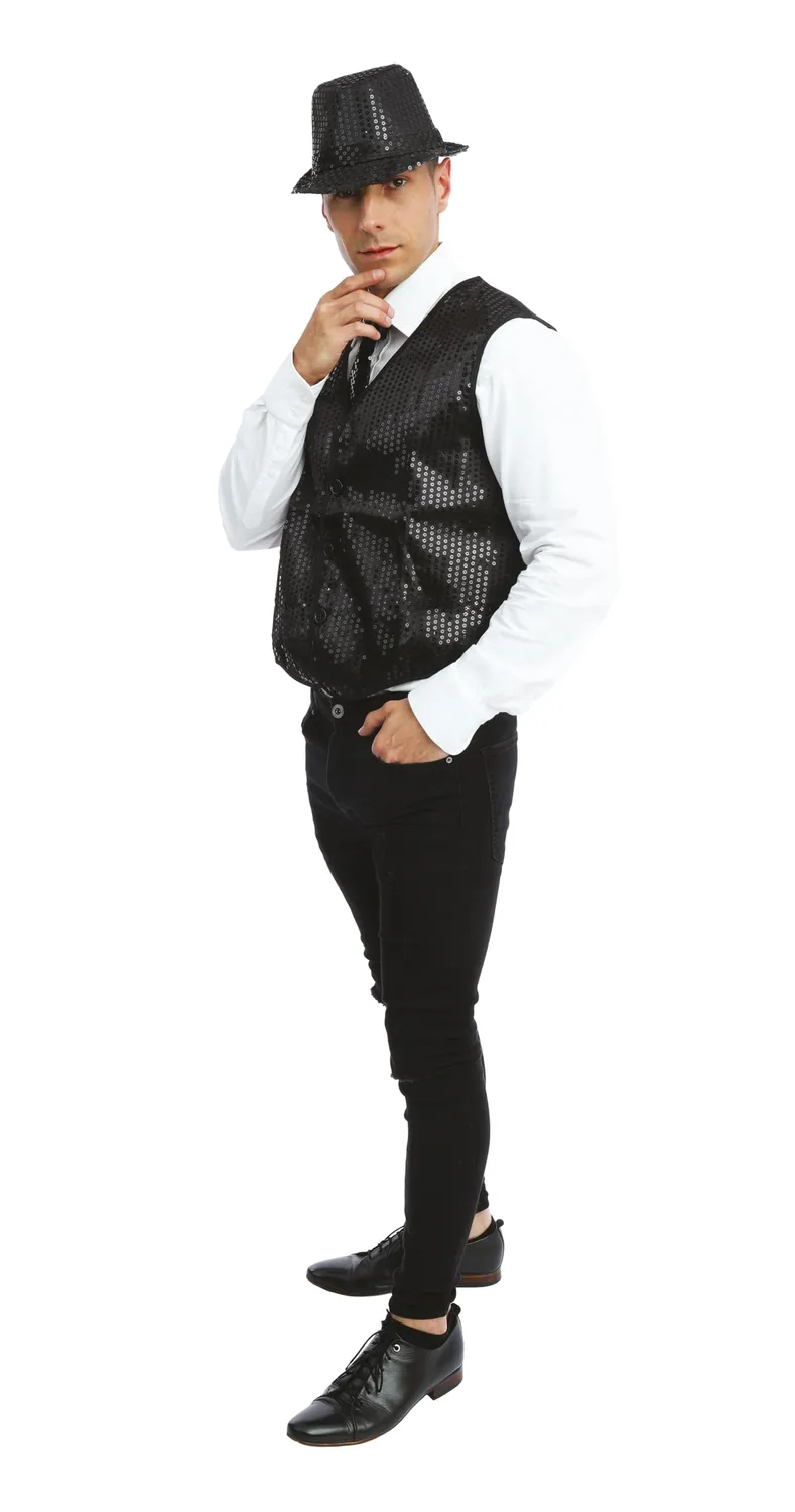 P'tit Clown Gilet Paillettes Smanicato Adulto Nero Taglia Unica