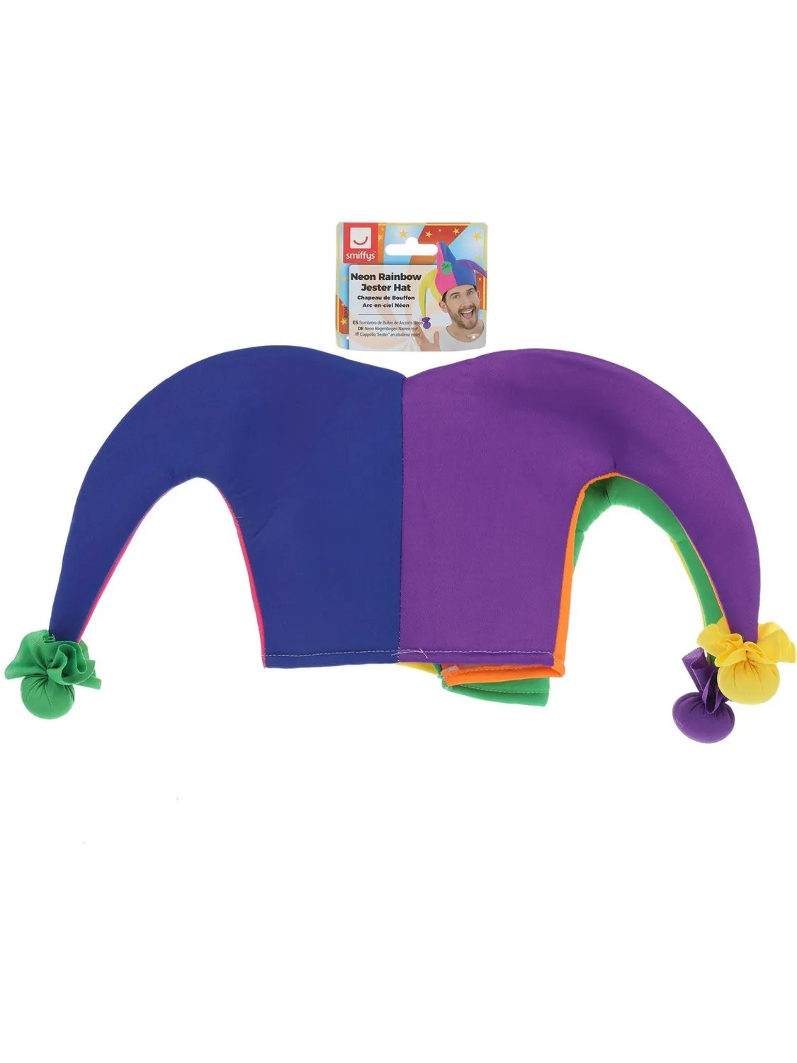 Smiffys Neon Rainbow cappello giullare adulto multicolore