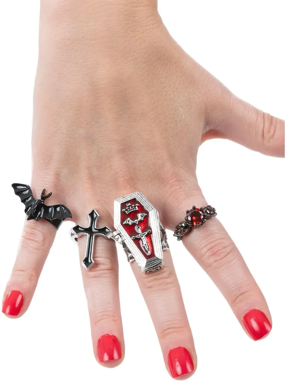 Smiffys Gothic Vampire anelli gotici 4 pezzi neri
