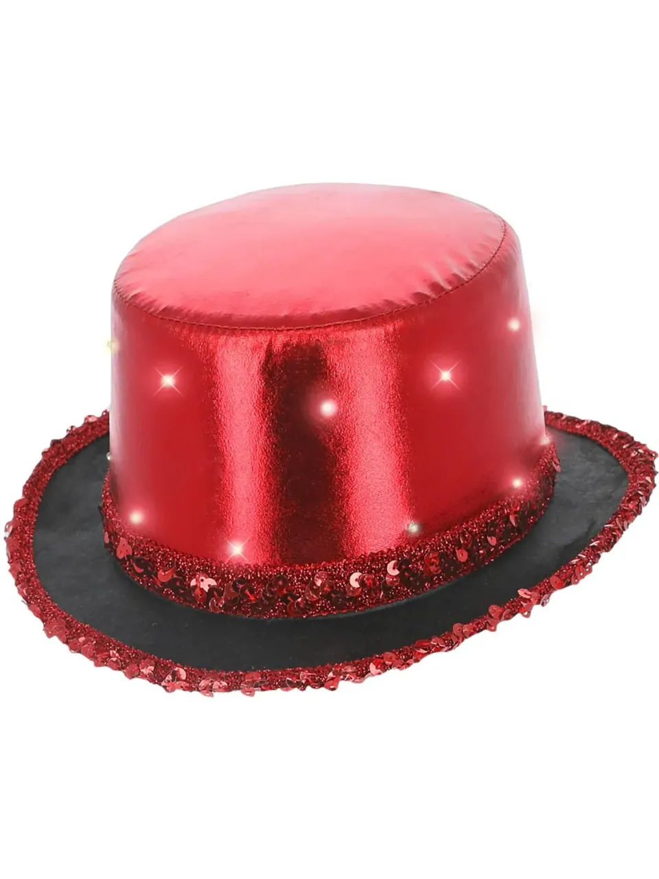 Smiffys LED Light Up cappello cilindro rosso metallo