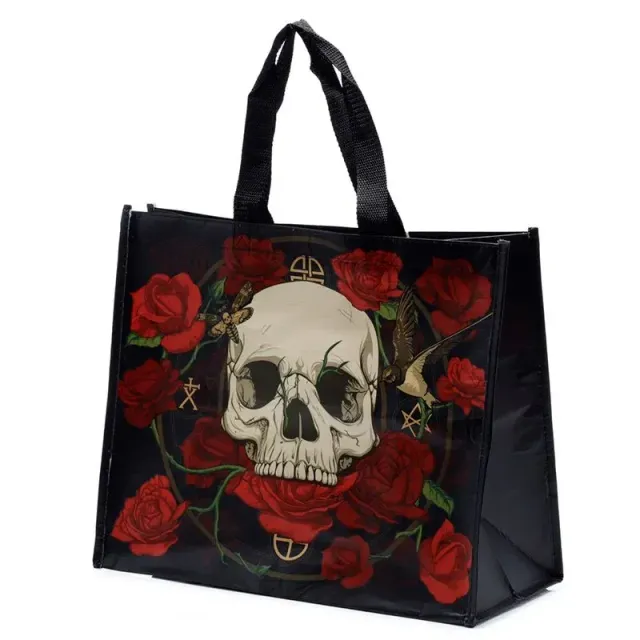 La Bottega di Merlino Rose e Teschi borsa shopper riciclata