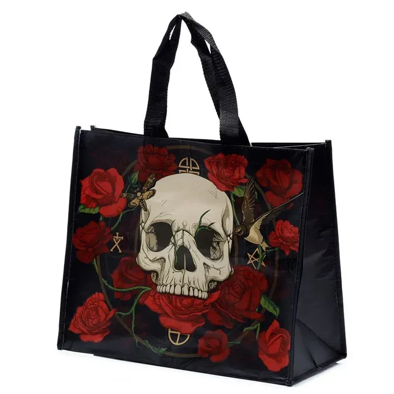 La Bottega di Merlino Rose e Teschi borsa shopper riciclata