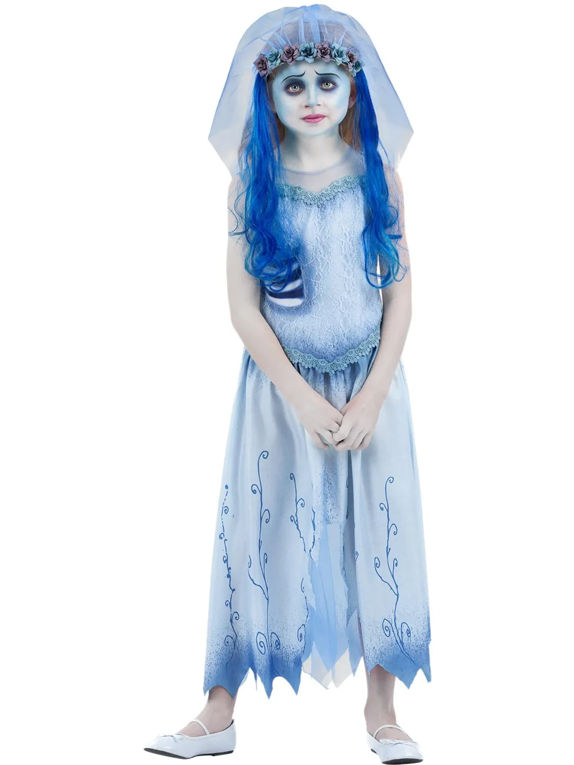 Smiffys Corpse Bride Emily costume bambina azzurro sposa