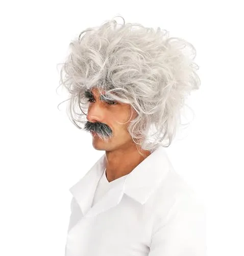 P'tit Clown Einstein parrucca bianca con baffi e sopracciglia