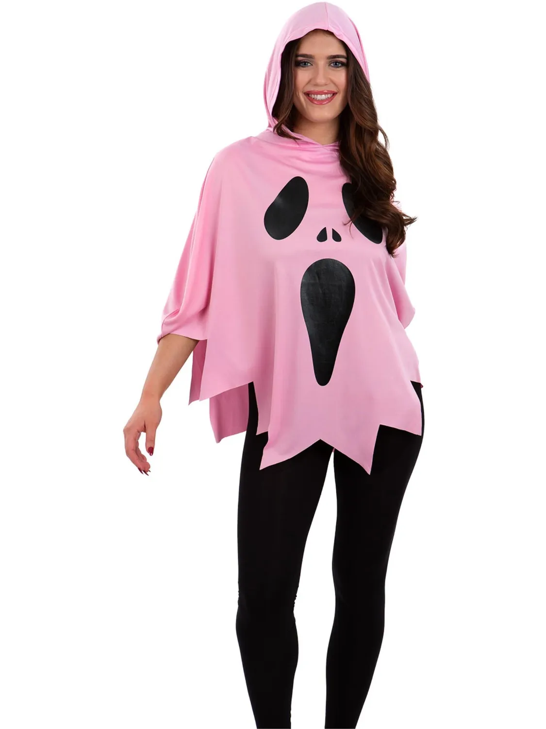 Smiffys poncho fantasma rosa donna con cappuccio