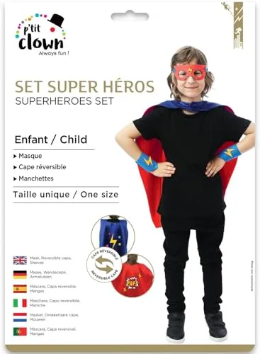 P'tit Clown set supereroe bambino mantello maschera
