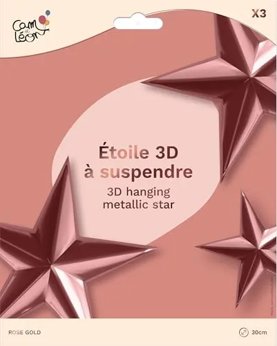 P'tit Clown re22627 Stelle 3D Decorazione Rosa Oro 30 cm 3 pz