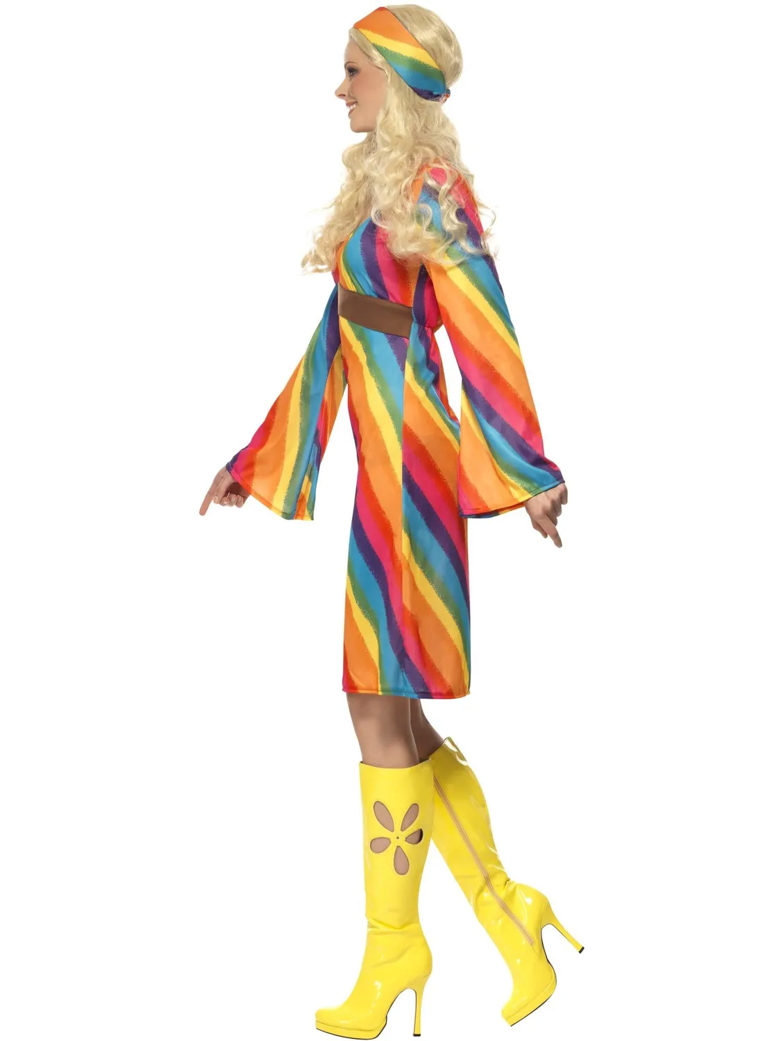 Smiffys Rainbow Hippie costume donna vestito multicolore