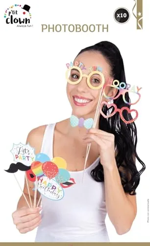 P'tit Clown Re22739 kit photobooth compleanno 10 pezzi multicolore