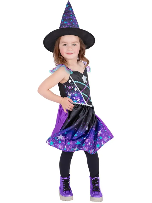 Smiffys Starry Night Witch costume strega bambina con cappello