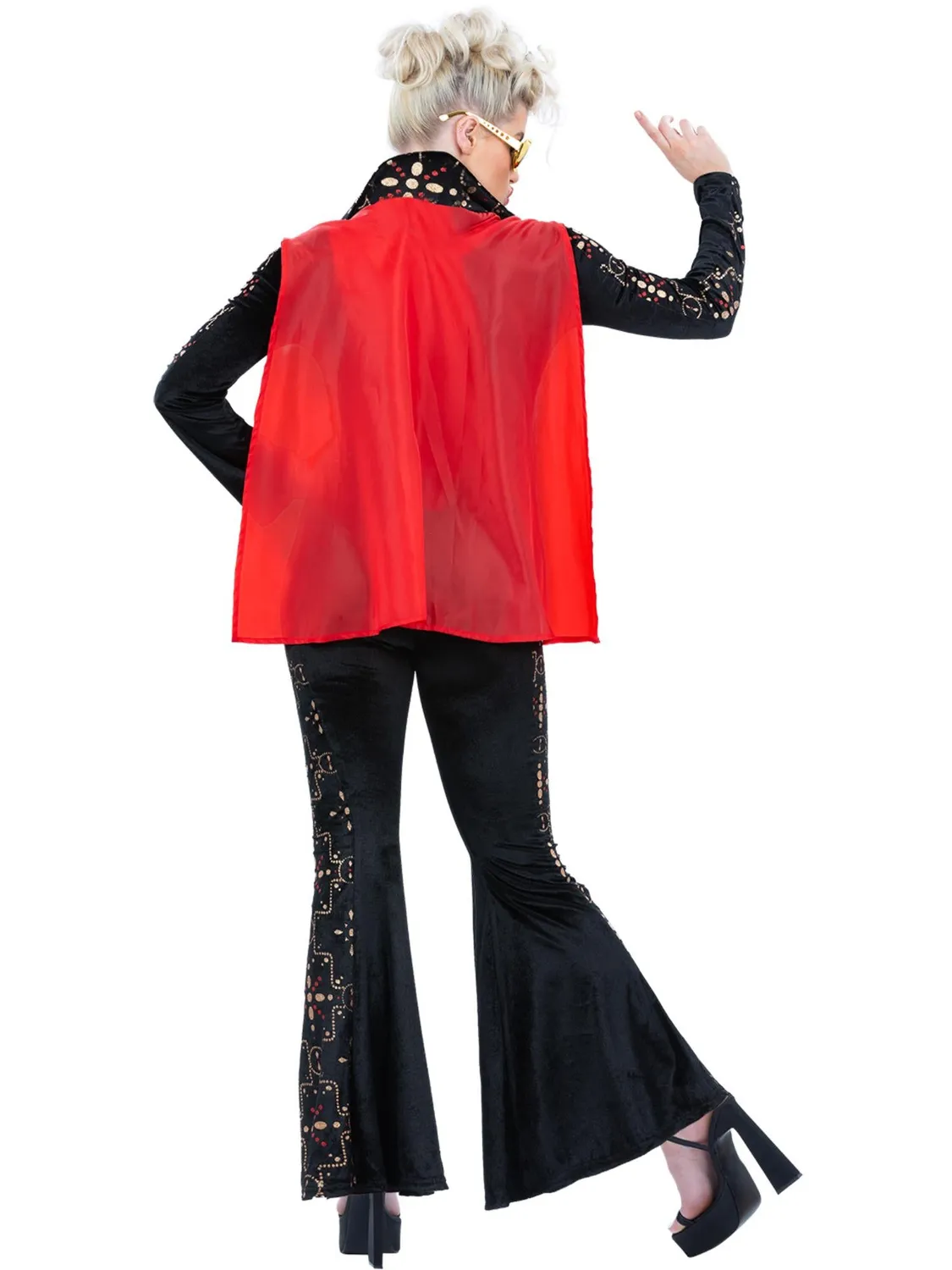 Smiffys Elvis Black Rhinestone costume donna con mantello