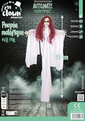 P'tit Clown 19467 Bambola Malefica decorazione Halloween 66 cm sonora
