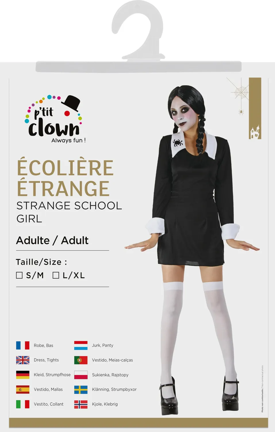 P'tit Clown costume scolara Mercoledì adulto S/M nero