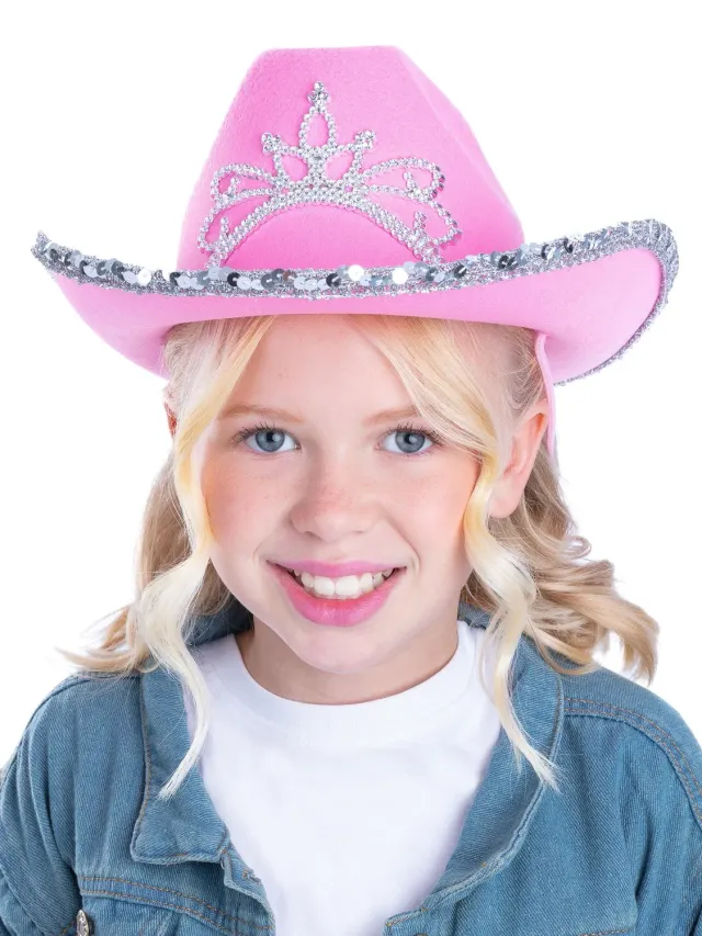 Smiffys cappello cowboy bambina rosa con tiara