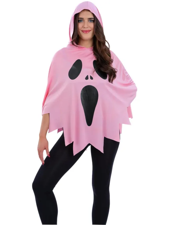Smiffys poncho fantasma rosa donna con cappuccio