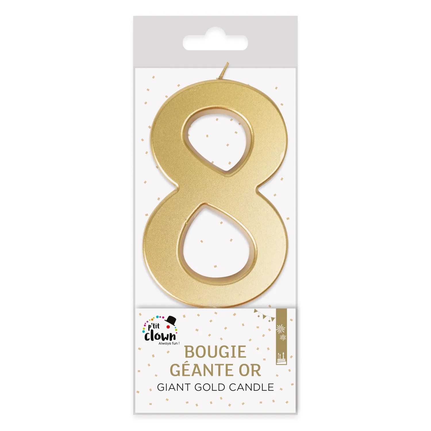 P'tit Clown gigante candela numero 8 oro 13 cm