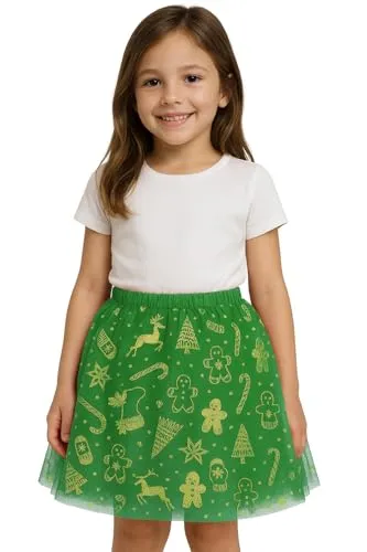 Fiestas Guirca gonna tutu bambina Natale verde stampa oro 30 cm