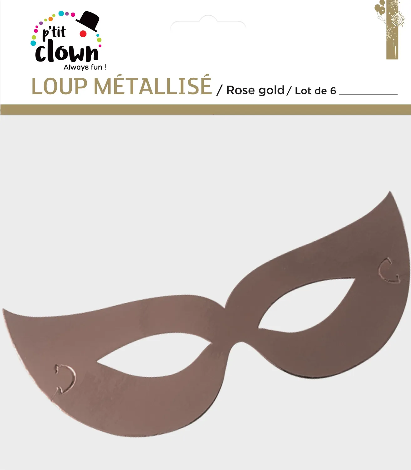 P'tit Clown re33182 maschera lupo 6 pezzi oro rosa metallizzato