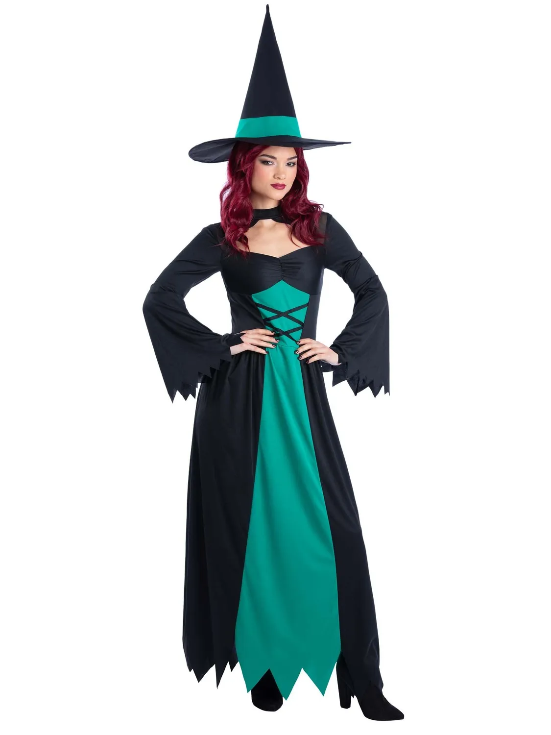 Smiffys Bewitched costume strega verde donna con cappello