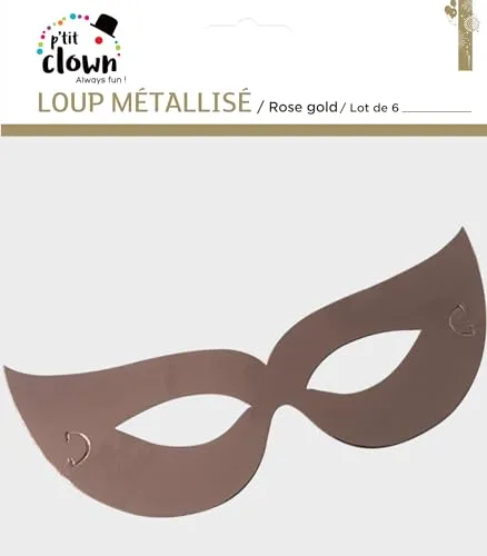 P'tit Clown re33182 maschera lupo 6 pezzi oro rosa metallizzato