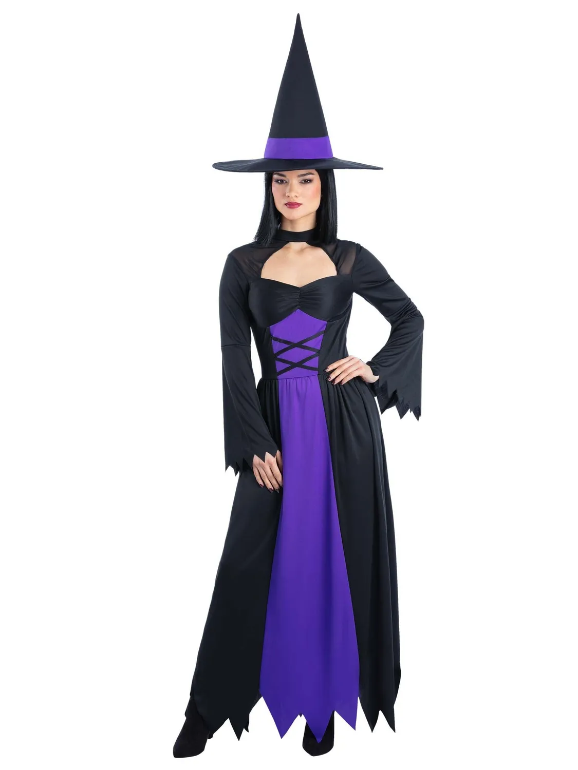 Smiffys Bewitched Purple costume strega viola L con cappello
