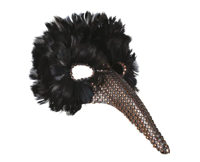 P'tit Clown lupo naso lungo maschera piume nere donna
