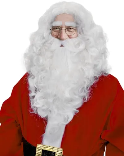 Funidelia Parrucca con Barba Babbo Natale Deluxe Uomo Bianca