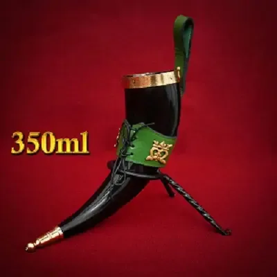 La Bottega di Merlino Corno da Bere 350 ml supporto pelle verde