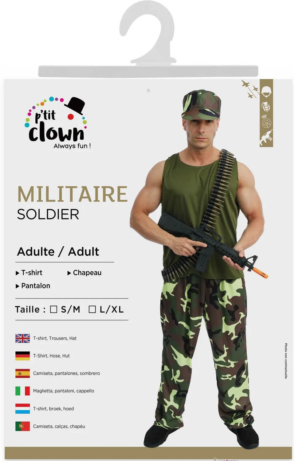 P'tit Clown Travestimento Soldato Mimetico Costume Uomo L-XL