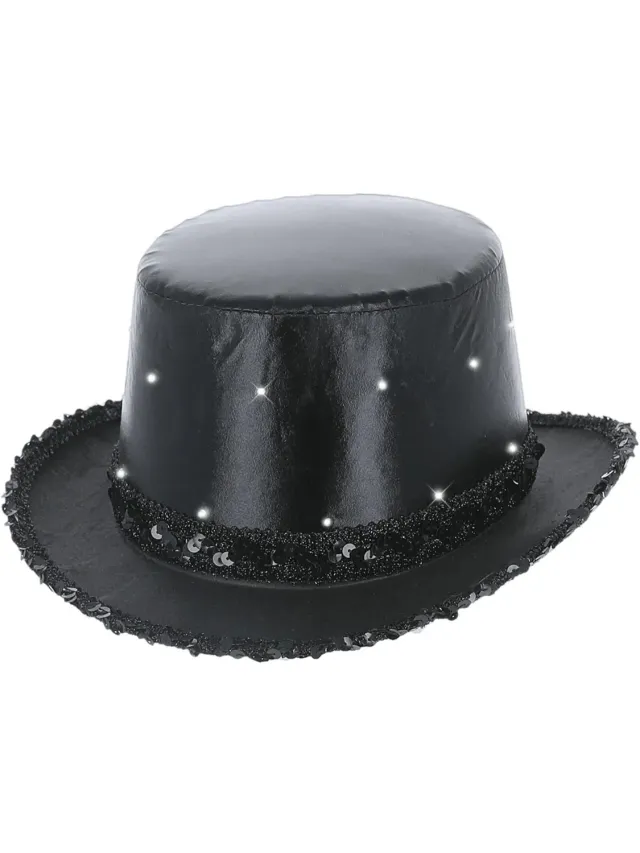 Smiffys LED Light Up cilindro nero luminoso con paillettes