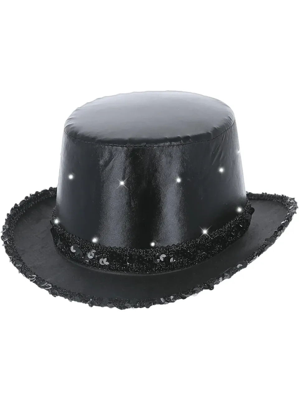 Smiffys LED Light Up cilindro nero luminoso con paillettes