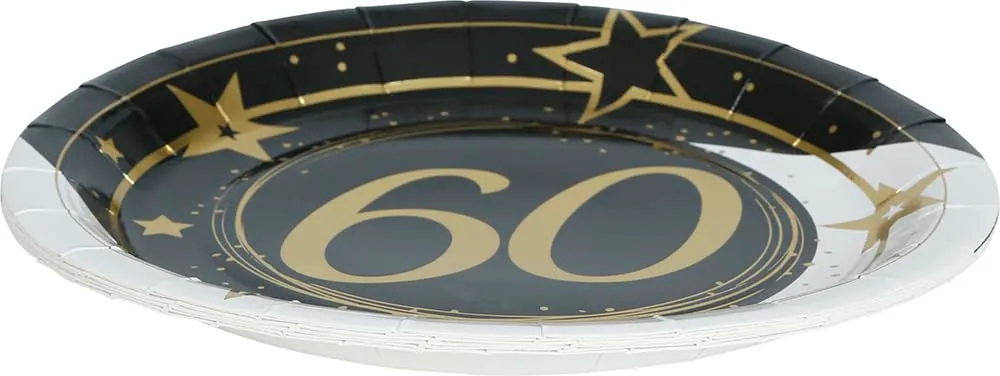 Fiestas Guirca Piatti 60 Anni 23 cm nero oro 6 pezzi