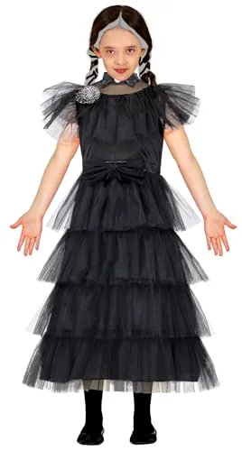 Guirca Costume Gotico Bambina 7-9 Anni Abito Lungo Nero