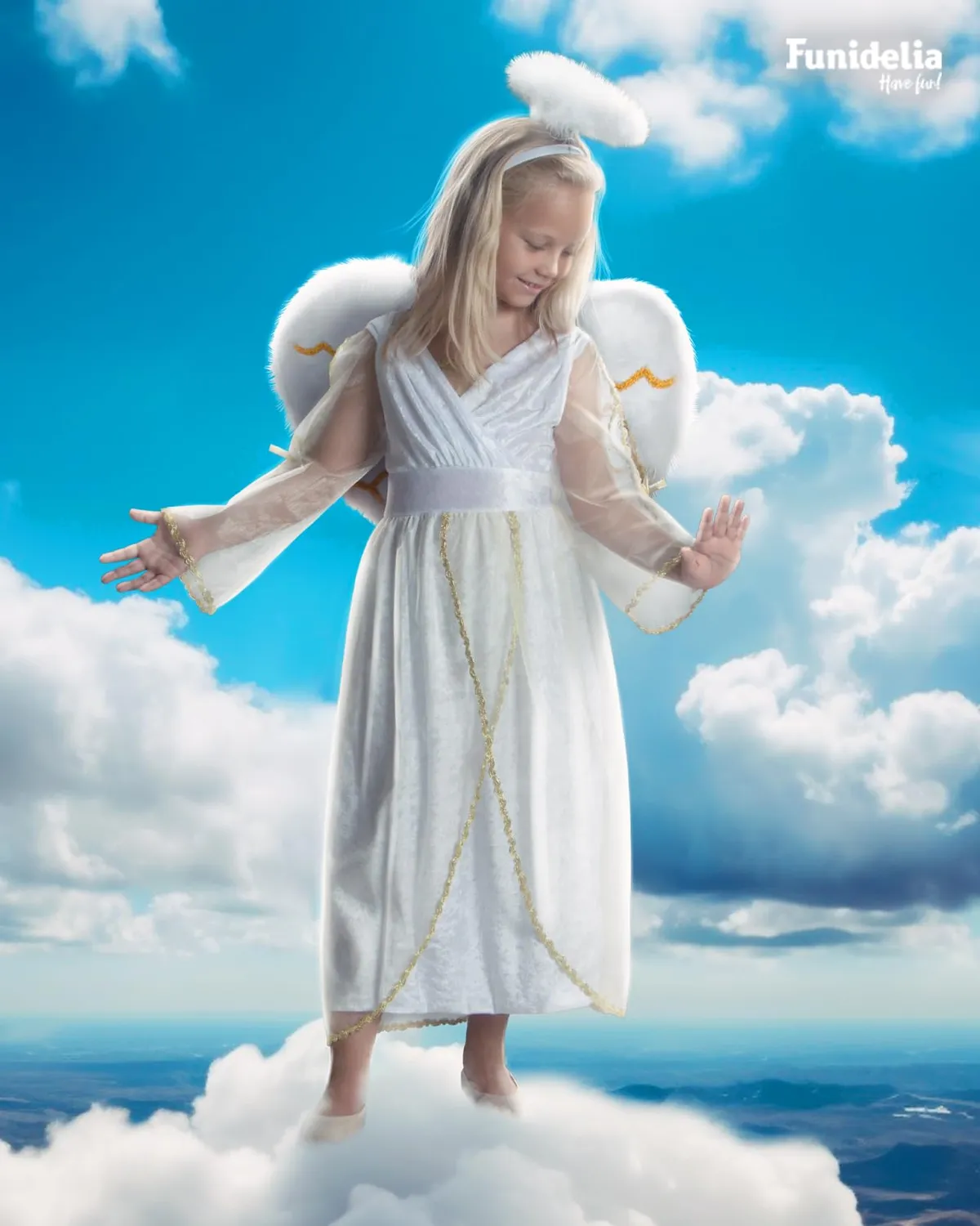 Funidelia Angelo Deluxe Costume Bambina con Ali 5-6 Anni