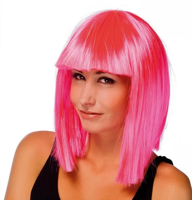 P'tit Clown Parrucca parrucca sintetica rosa fluo con frangia