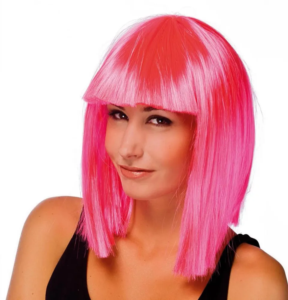 P'tit Clown Parrucca parrucca sintetica rosa fluo con frangia