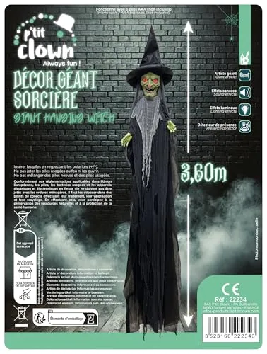 P'tit Clown strega gigante 360 cm decorazione halloween sonora