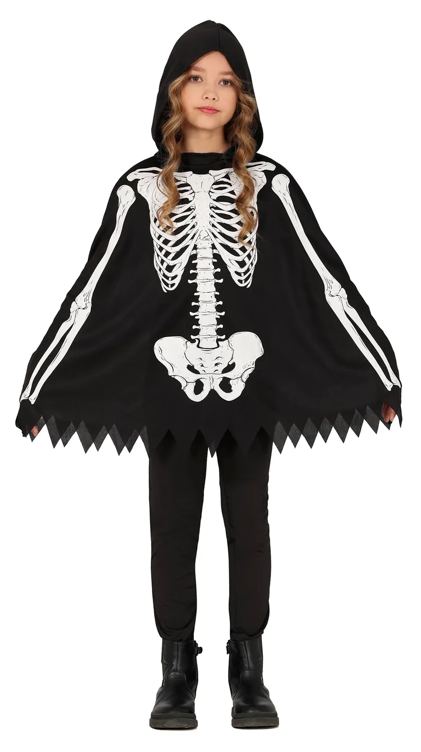 Fiestas Guirca poncho scheletro bambini nero con cappuccio