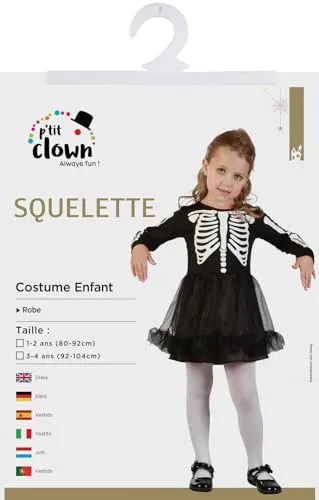 P'tit Clown 82964 costume scheletro bambina 92/104 cm nero